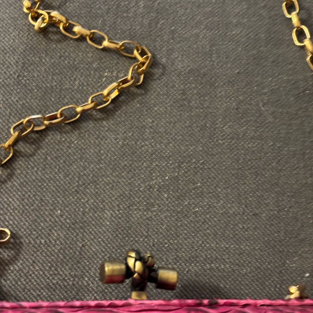 Fuchsia-Colored Python-Embossed Clutch With A Gol… - image 6